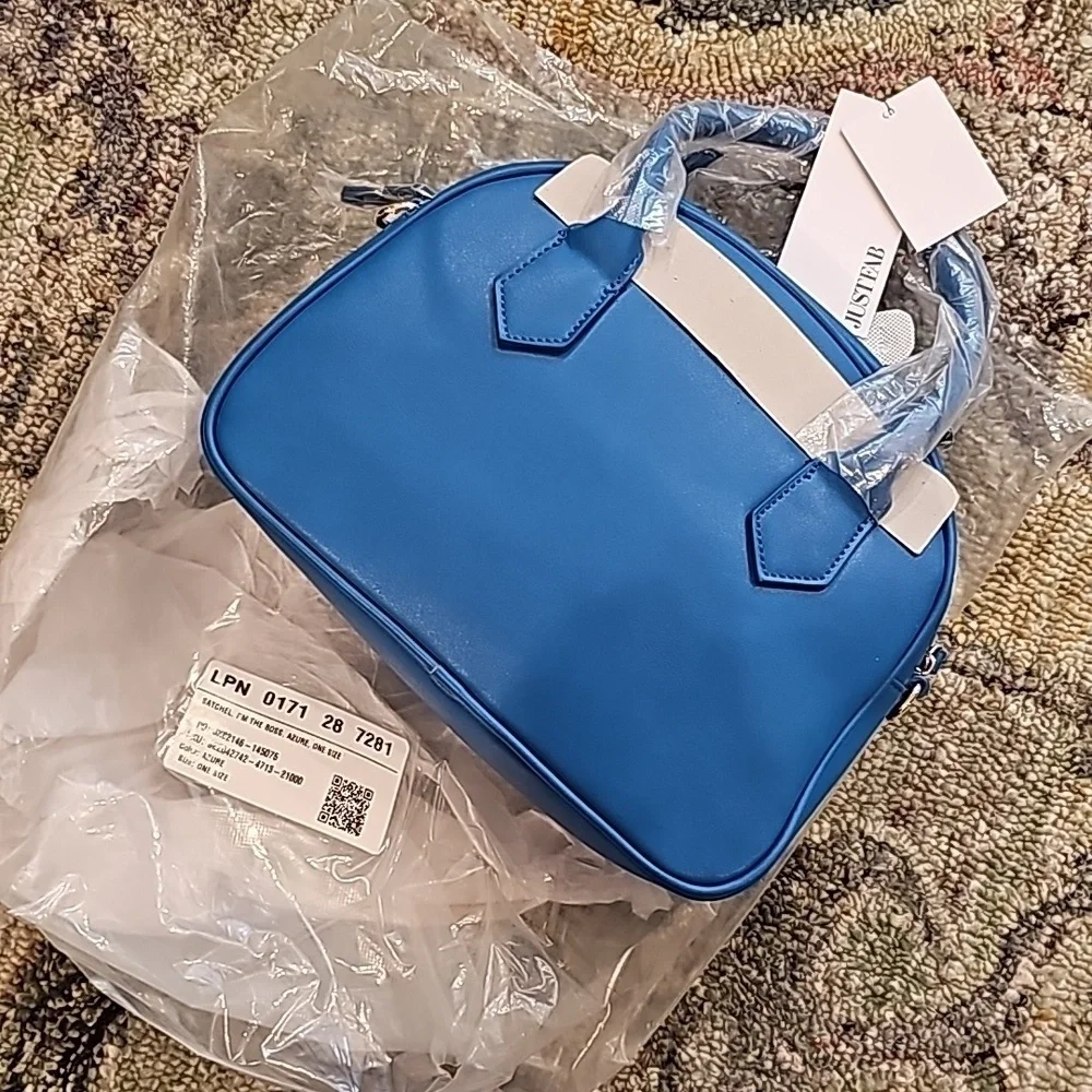 New JUSTFAB 'm The Boss Blue Dome Satchel